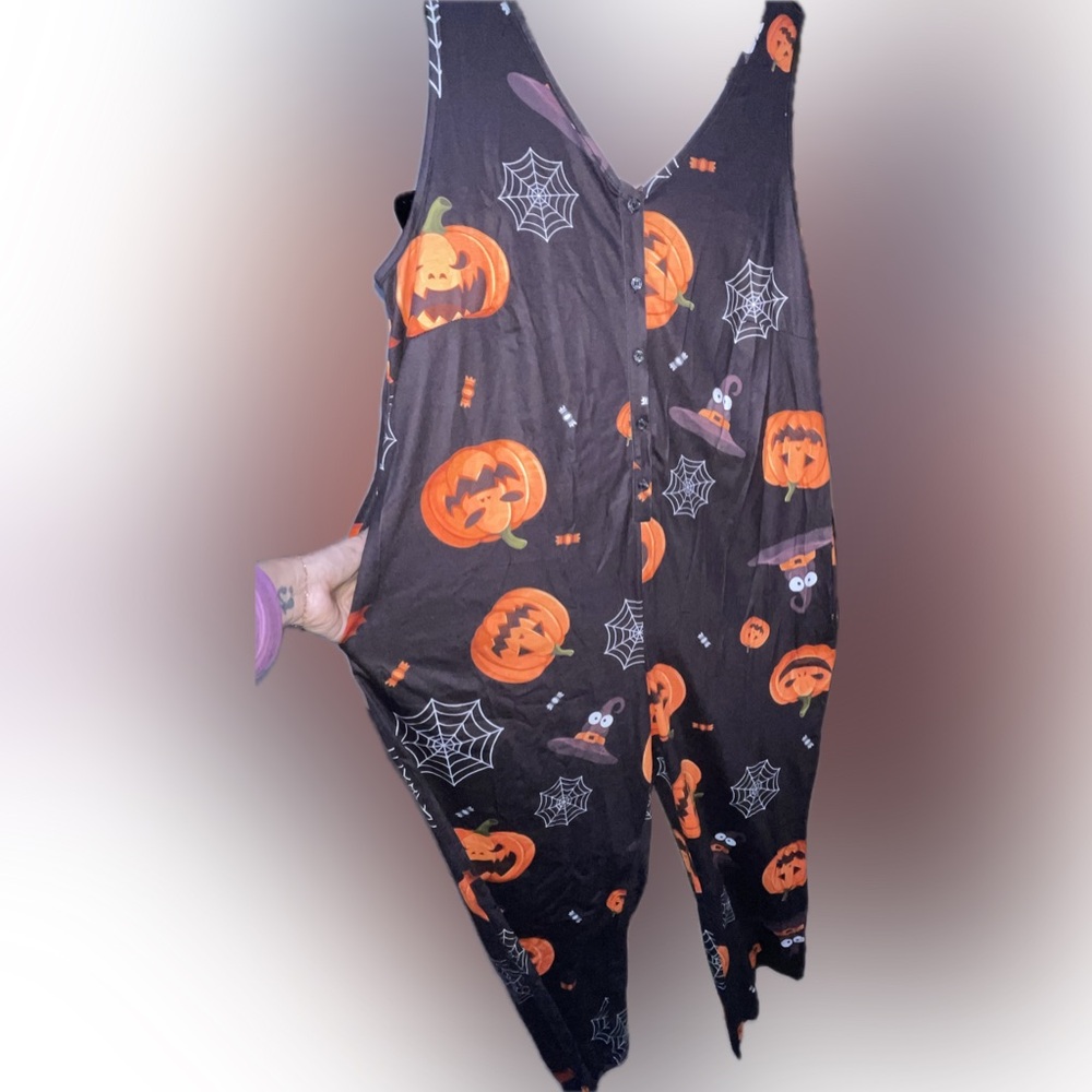 NEW BLOOMCHIC Halloween Pumpkin Print Jumpsuit, 14/16, 1X